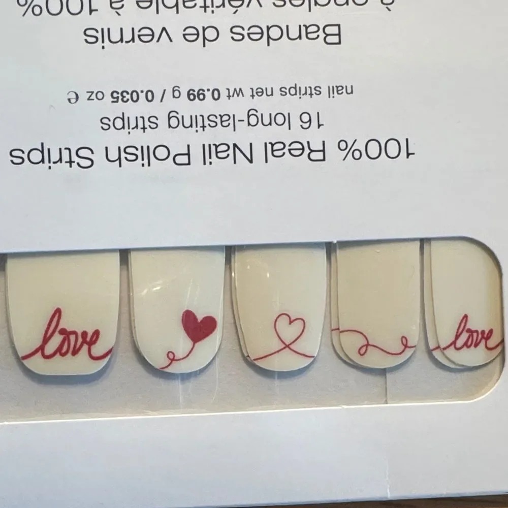 Color Street Nail Strips with Red Heart and Script Design- Valentine